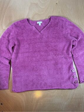 J. Jill Plush V-Neck Sweater in purple shade with Side Buttons